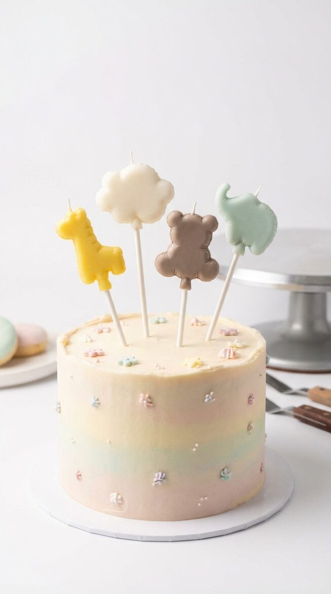 Bērnu kūkas svecītes toperi uz kociņa – dzīvnieku komplekts (4 gab.)