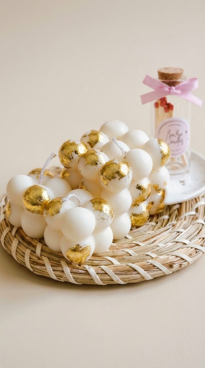 Bubble Candle Gift Set with Gold Detail (Set of 3) with Matches