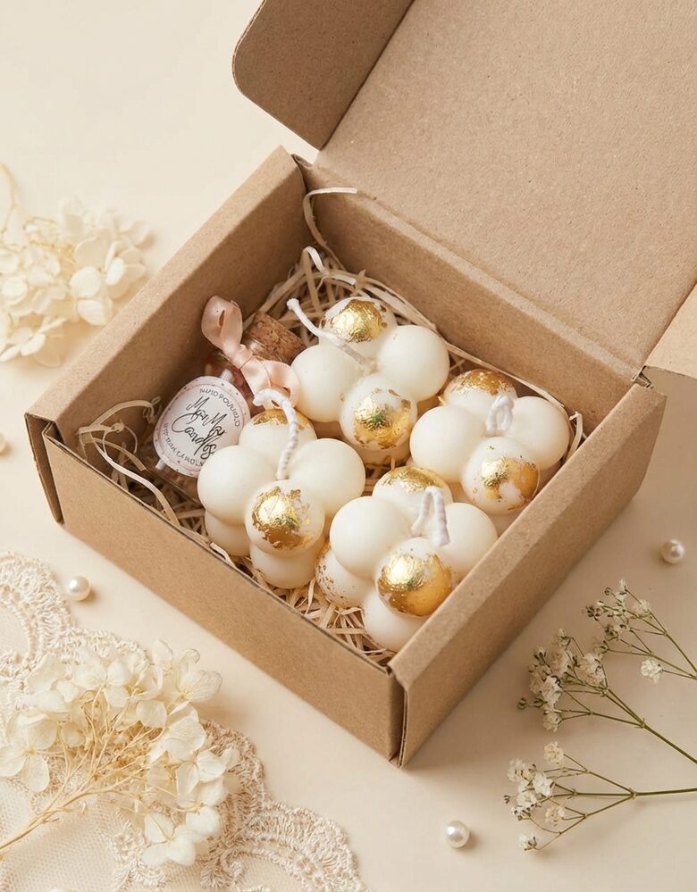 Bubble Candle Gift Set with Gold Detail (Set of 4) with Matches