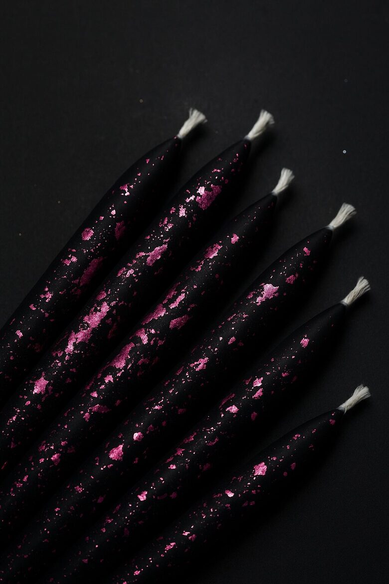 Melnās bišu vaska sveces kūkām un tortēm ar foliju, 8cm 