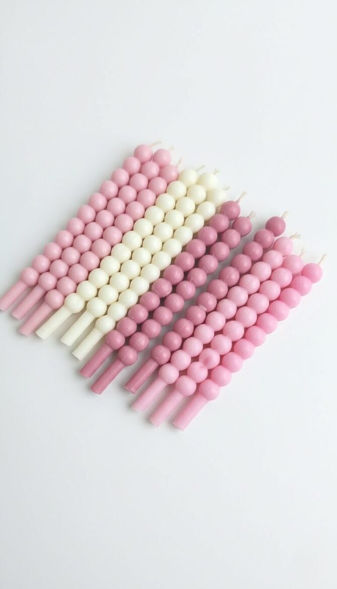 Pearls Birthday Cake Candles – Pink and Cream Cake Candles