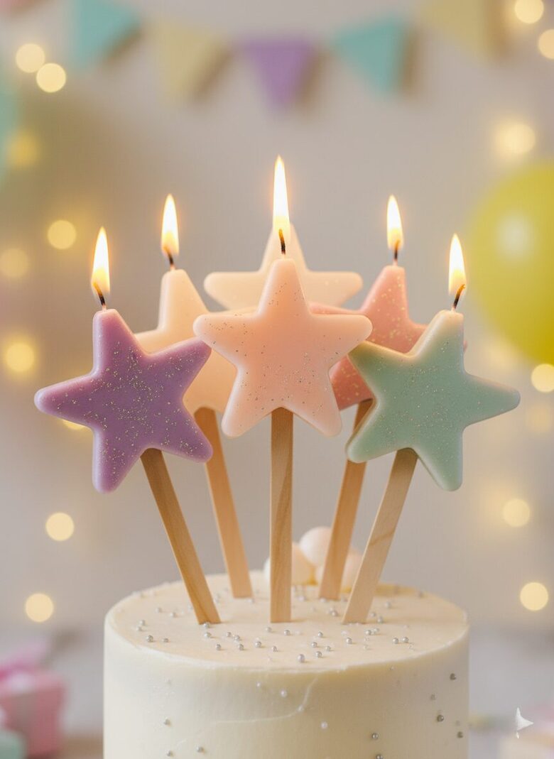Beeswax Cake Toppers - Star with Glitters