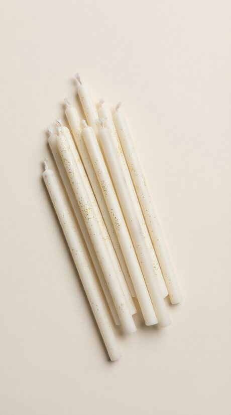White Cake Candles with Gold Accents