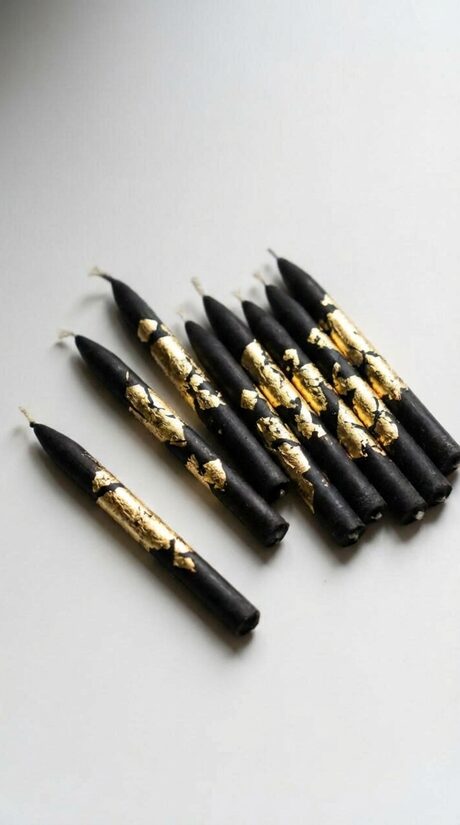 Black Beeswax Cake Candles with Gold Foil – 8 cm 