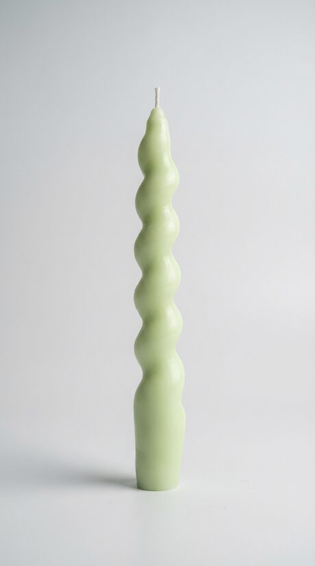 Dabīgā vaska galda spirālveida svece, | GAIŠI ZAĻŠ | 18 cm