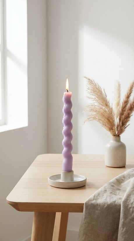 Dabīgā vaska galda spirālveida svece, | LAVANDAS | 18 cm