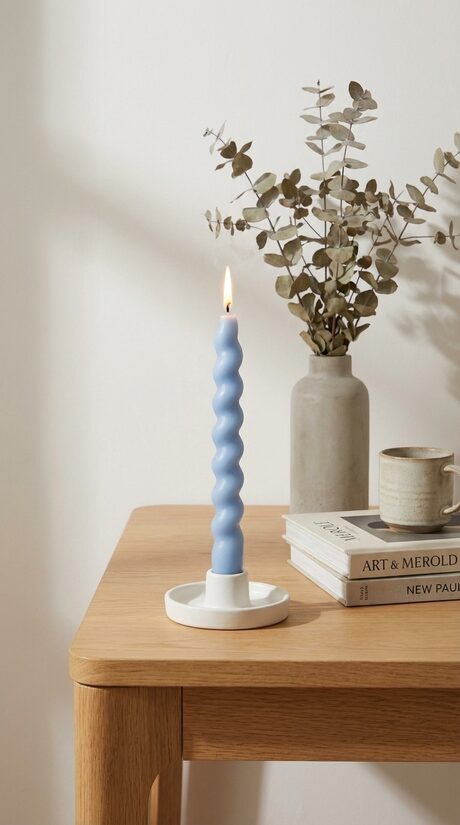 Dabīgā vaska galda spirālveida svece, | ICE BLUE ZILS | 18 cm