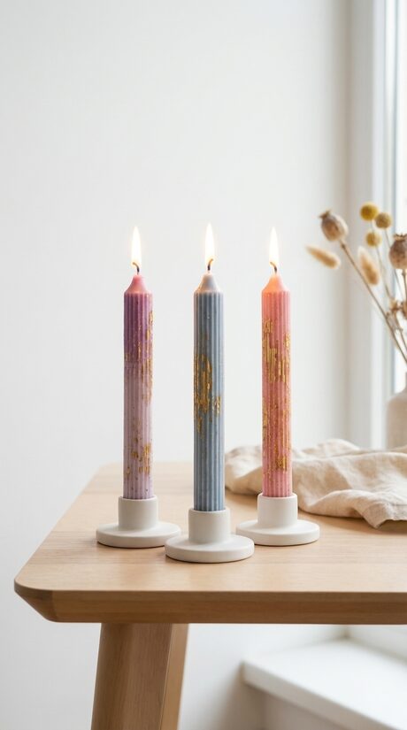 Galda sveču komplekts, 3 gab, 18 cm, rievotās, ar zelta foliju