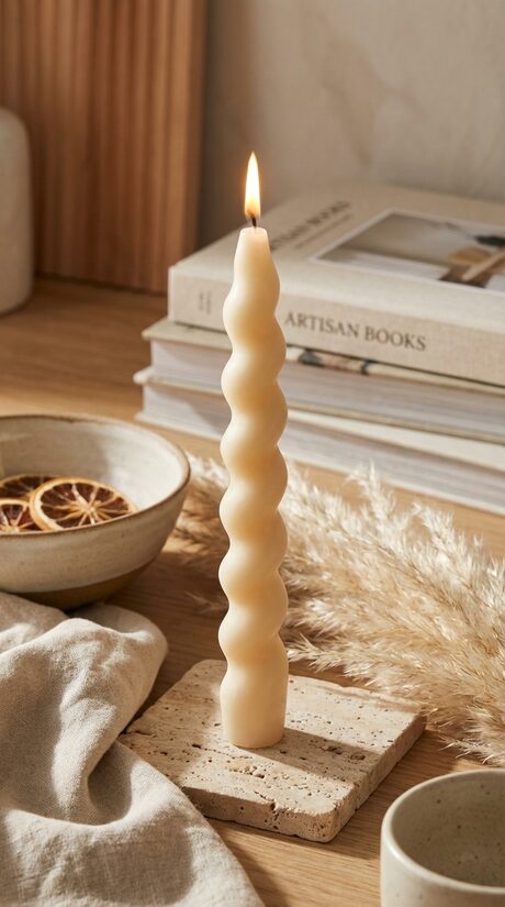 Dabīgā vaska galda spirālveida svece, | KRĒMA | 18 cm