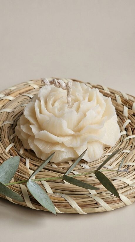 Dabīgā vaska peonijas svece – dekoratīvā zieda formas svece