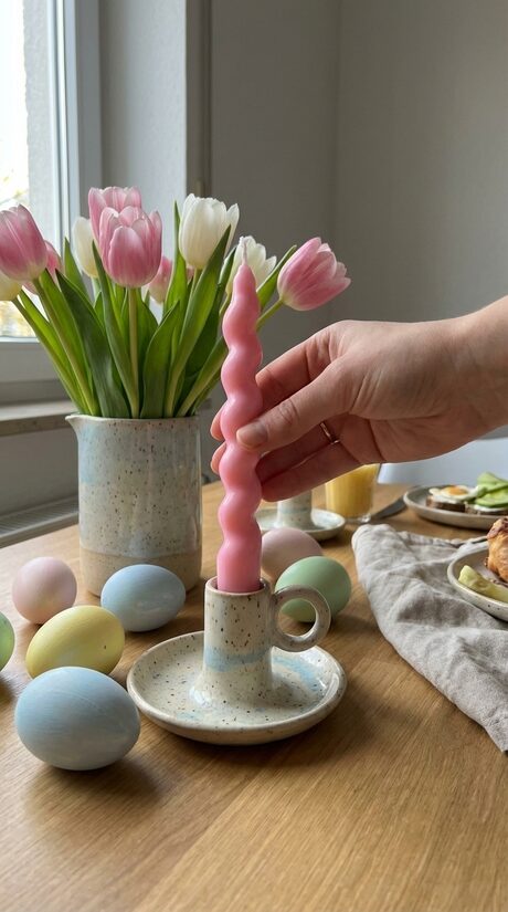 Dabīgā vaska galda spirālveida svece, | GAIŠI ROZĀ | 18 cm