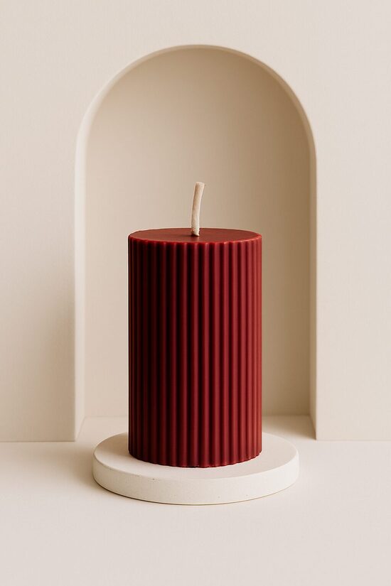 Handmade Pillar Candle from Natural Wax, Burgundy