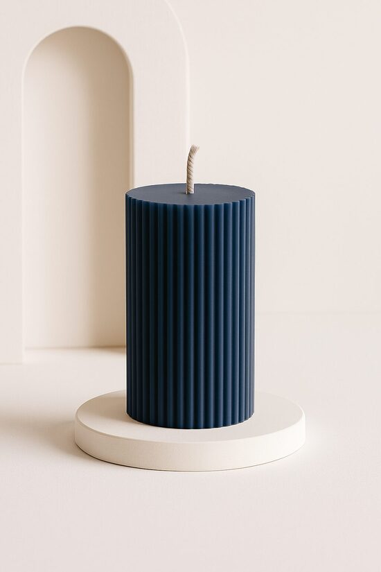 Natural Wax Pillar Candle – Long Burning, Navy Blue