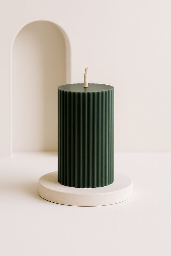 Natural Wax Pillar Candle, Dark Green