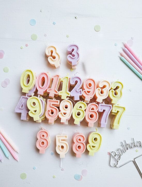 Beeswax Birthday Cake Number Candles - Set of 10 numbers (0-9), color mix