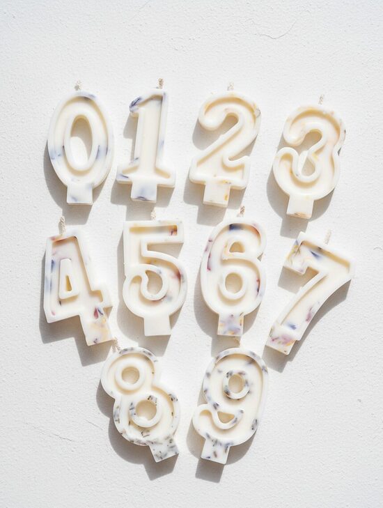 Beeswax Birthday Cake Number Candles with dried flowers
