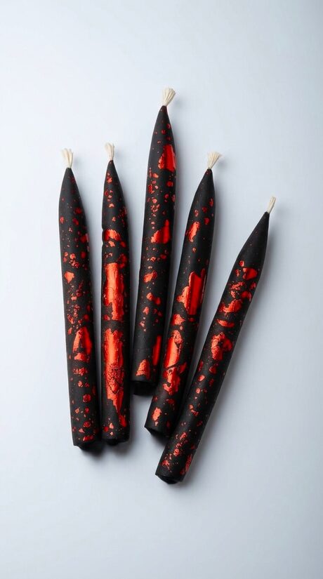 Black Beeswax Cake Candles with Red Foil – 8 cm  