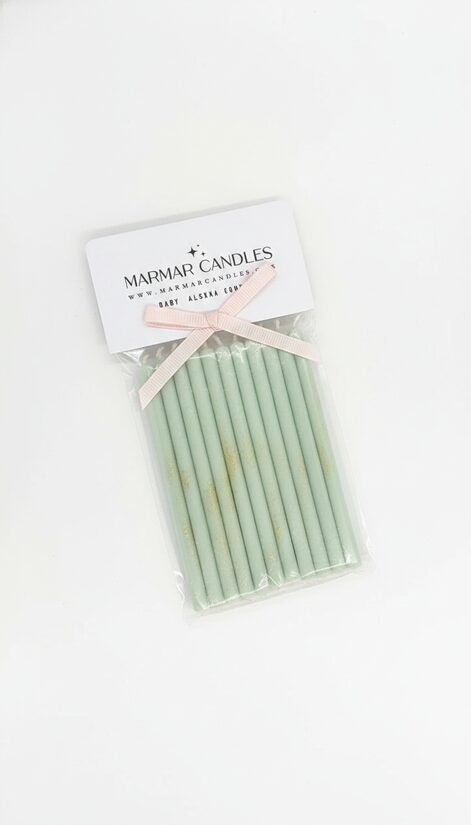 Dzimšanas dienas svecīšu komplekts | 10 cm | 10 gab | Gaiši zaļš | Ar spīdumiem