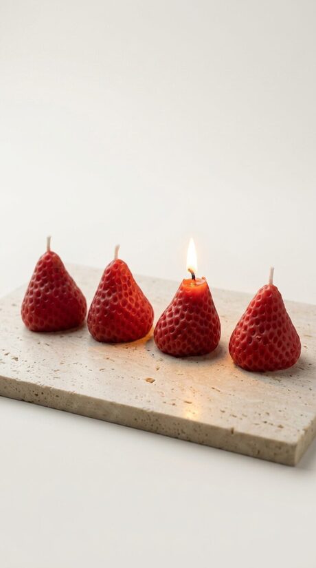 Strawberry-Shaped Cake Candles (Set of 4) – Natural Wax