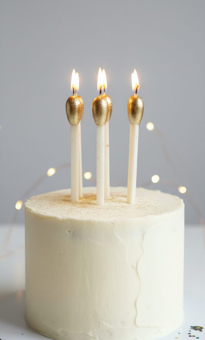 birthday cake decorated with natural wax birthday candles