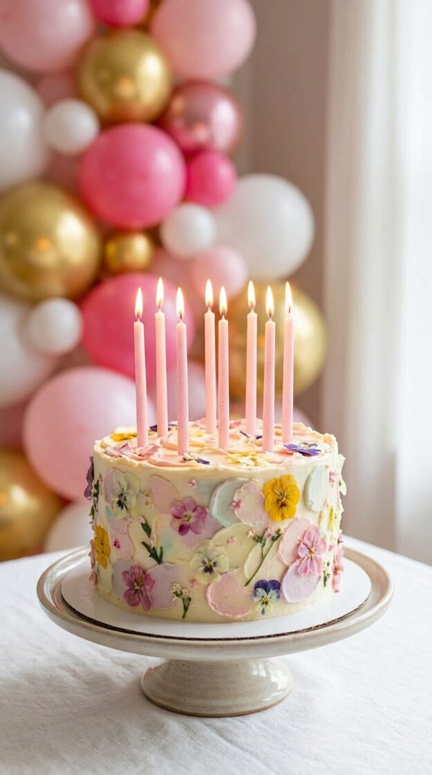 minimalist birthday cake with classic candles